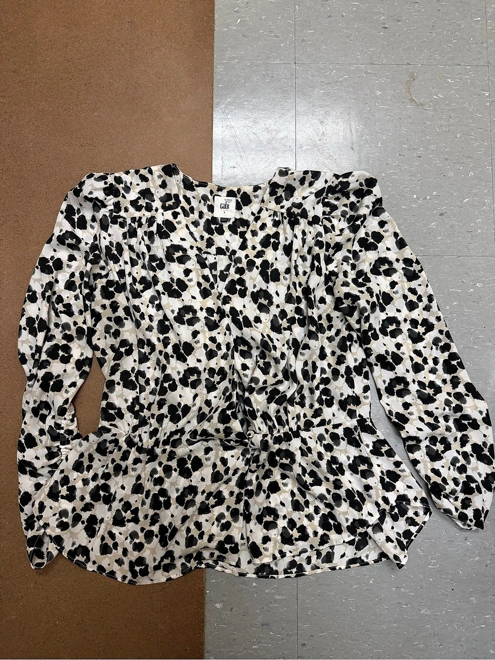 Cabi Rosette Blouse Animal Print in White & Black Size Small